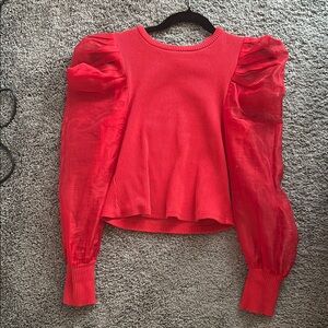 Anthropologie Red Puff Sleeve Top